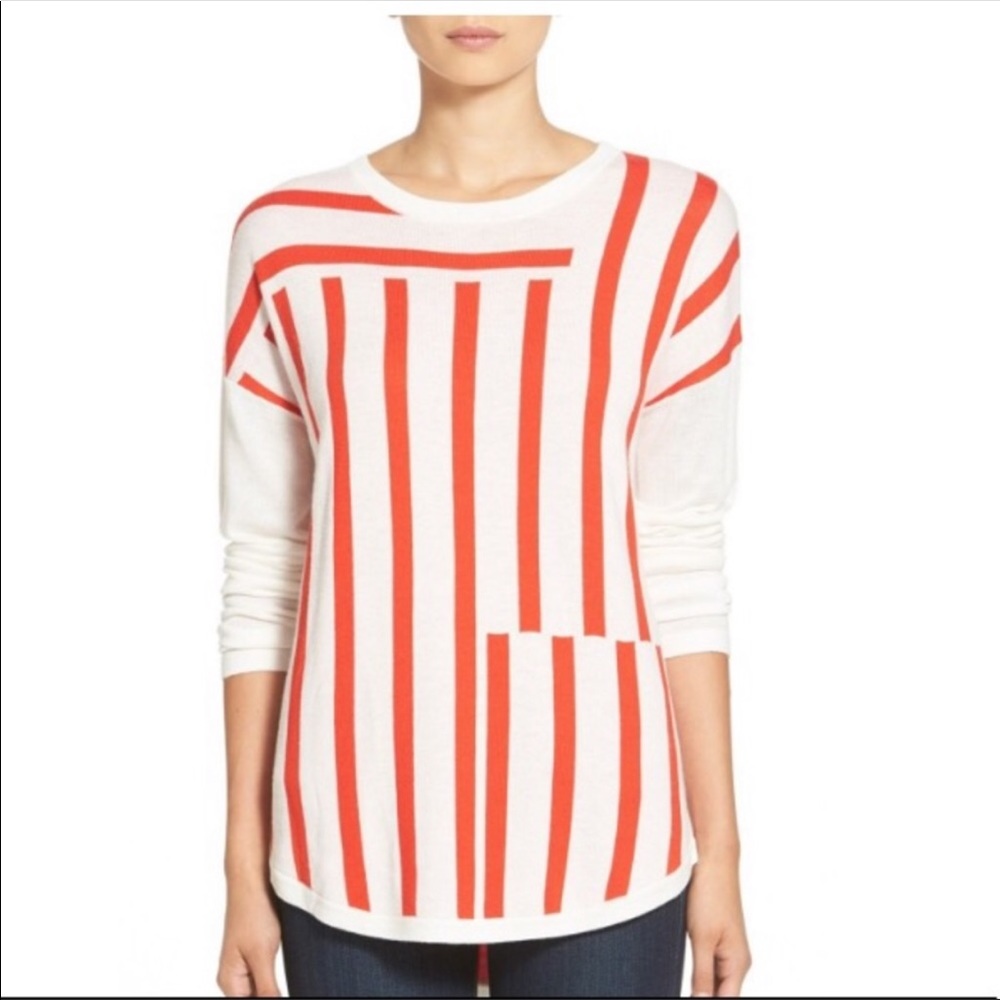 Trouve Long Sleeve Red & White Stripe Sweater